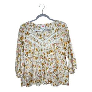 Hester Orchard Top Womens XL Floral Lace Peasant Cottagecore Prairie Cotton